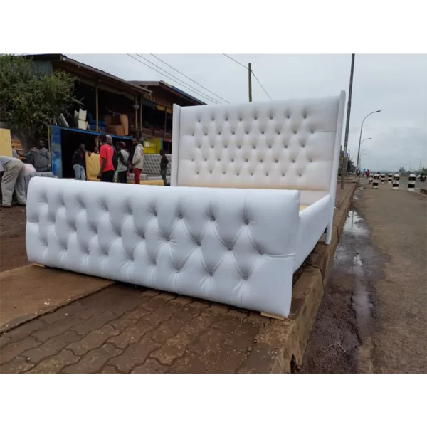 6 by 6 white leather bed
