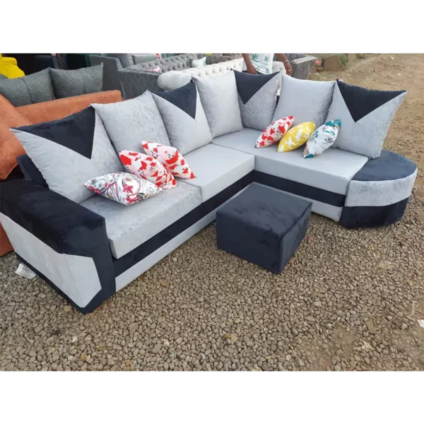 Black and daisy white L-shaped sofa