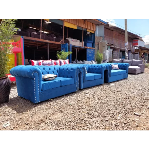 Blue 7 seater chesterfield sofa