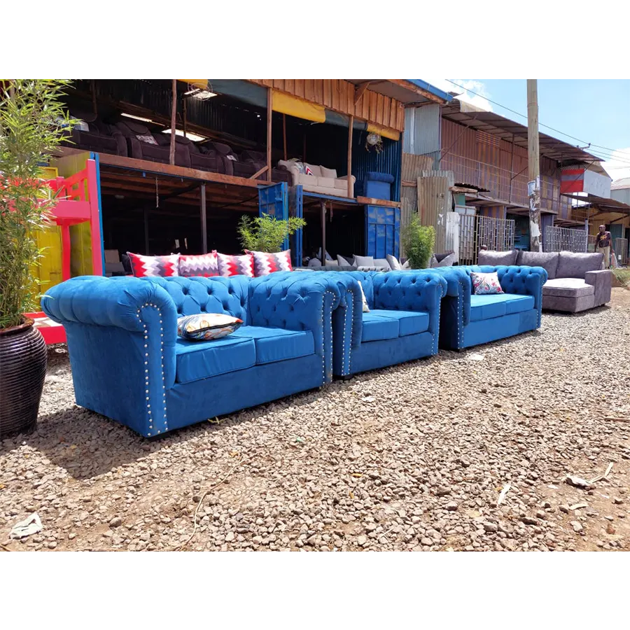 Blue 7 seater chesterfield sofa