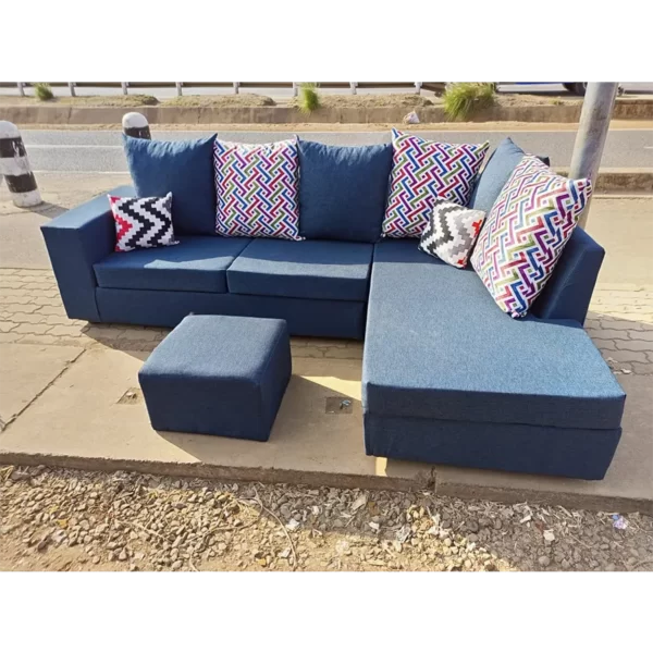 Blue with flower 6 seater L-shaped sofa