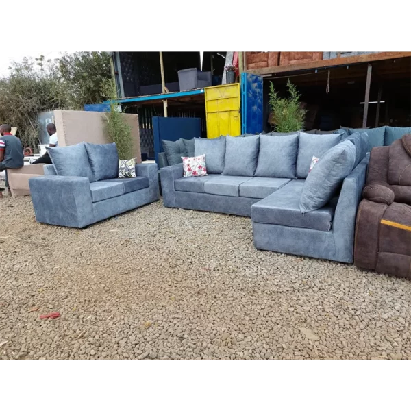 grey L-shaped sofa plus 2 seater