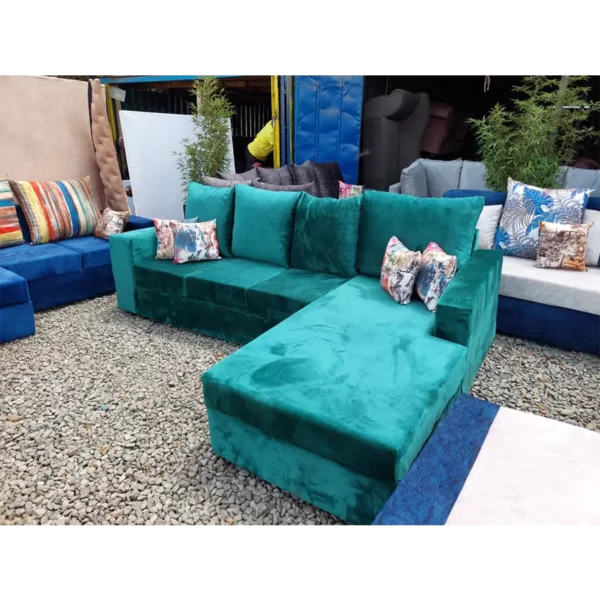 pine green L-shaped sofa
