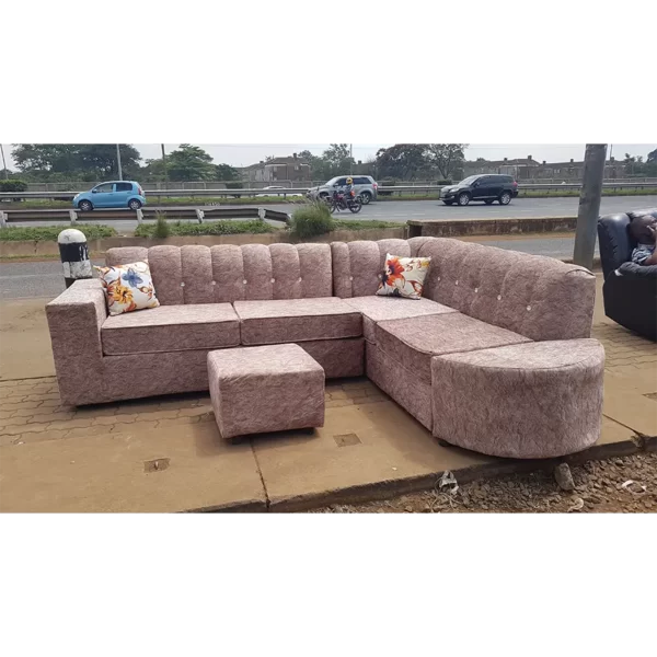 sandy brown L-shaped sofa