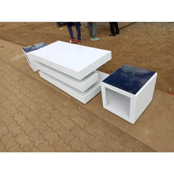 white coffee table with 2 stools