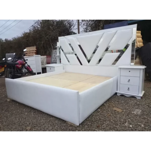 white leather 6 by 6 mirror bed