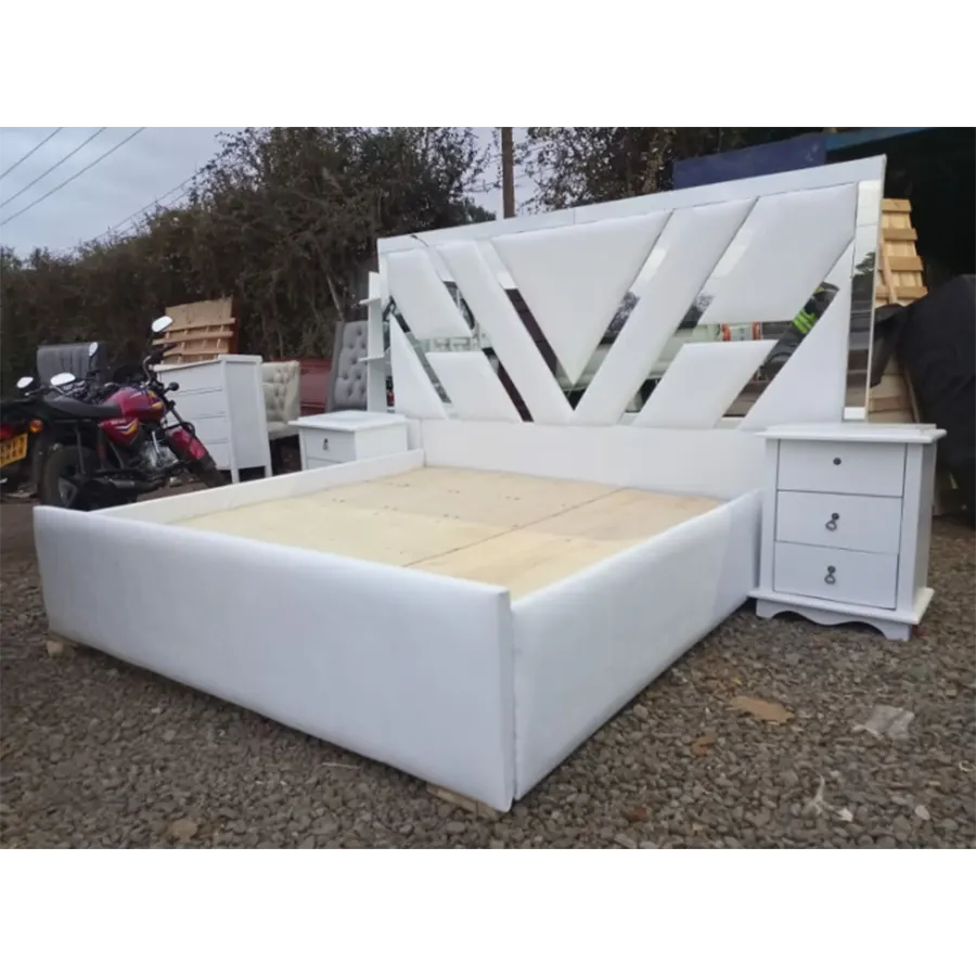 white leather 6 by 6 mirror bed