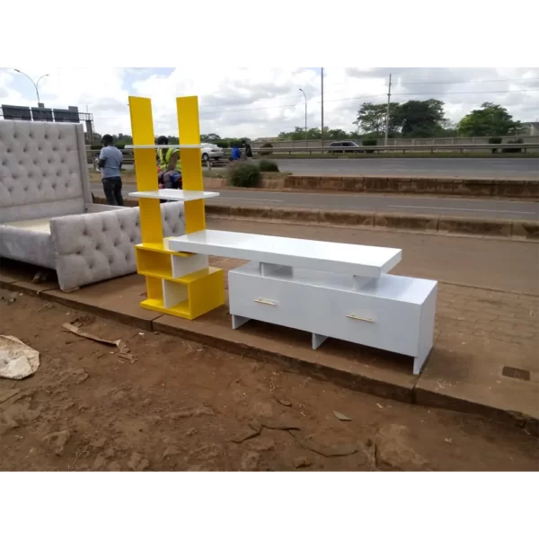 white and yellow tv stand