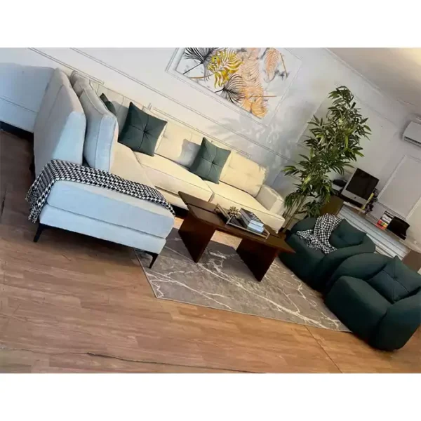 6 seater light grey l shaped sofa with 2 one seaters