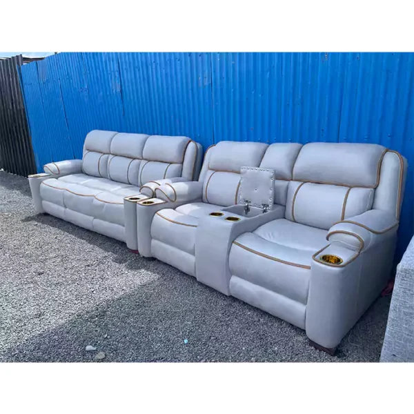 5 seater light grey semi recliner sofa