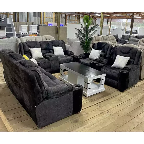 Black 7 seater semi recliner sofa