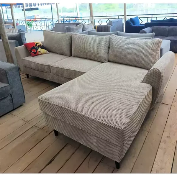 Brown bubble fabric l shaped sofa