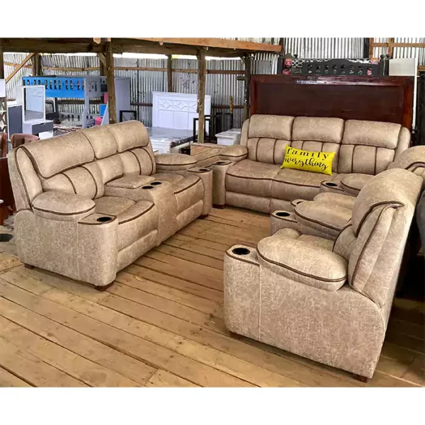 Burton 7 seater brown semi recliner sofa