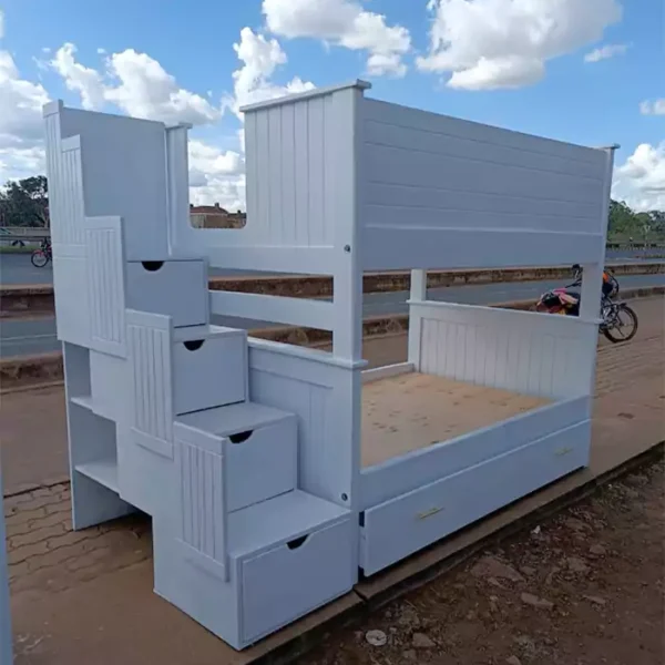 Classic 4 by 6 white bunk bed with storage units
