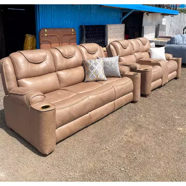 Harrisburg 5 seater brown semi recliner sofa