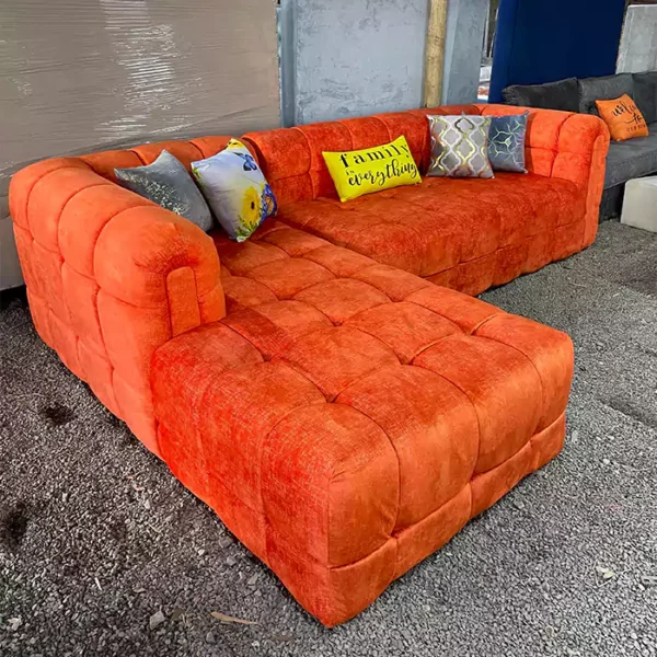 Orange 6 seater bubble l shaped sofa