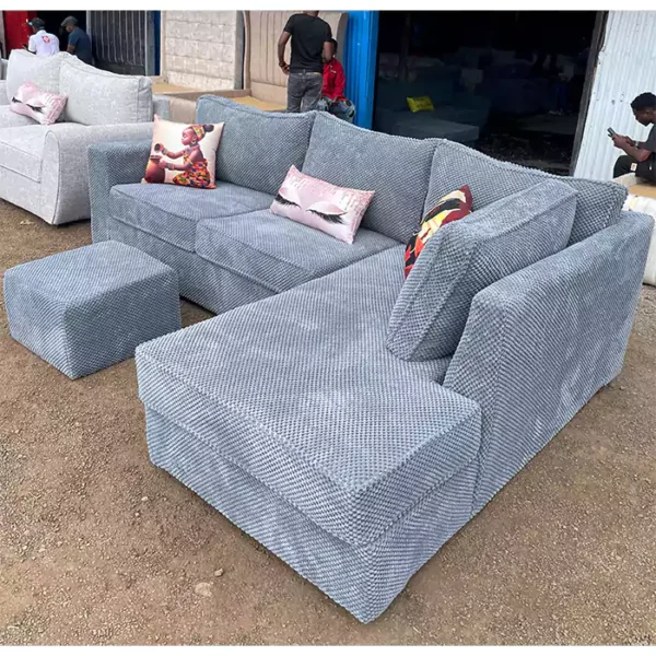 Hudson 6 seater grey bubble fabric l shaped sofa