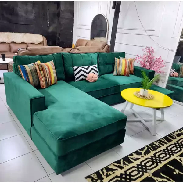Meridian 6 seater green l shaped sofa