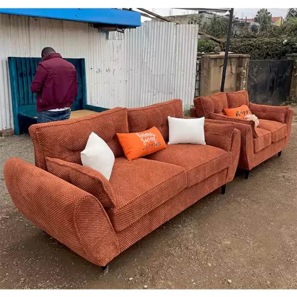 Orange 5 seater bubble fabric sofa set