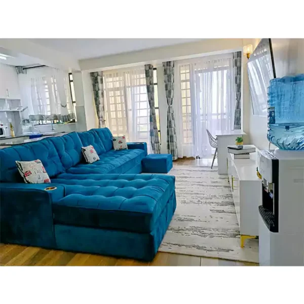 6 seater classic blue l shaped sofa
