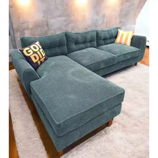 6 seater green bubble fabric l shaped sofa