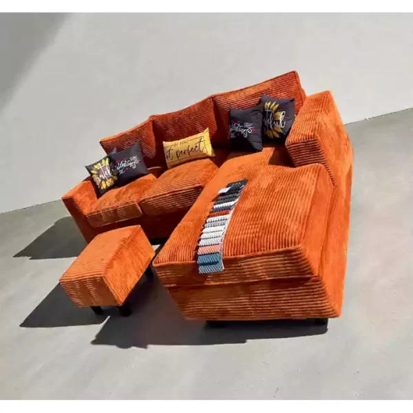 6 seater orange classic l shaped sofa