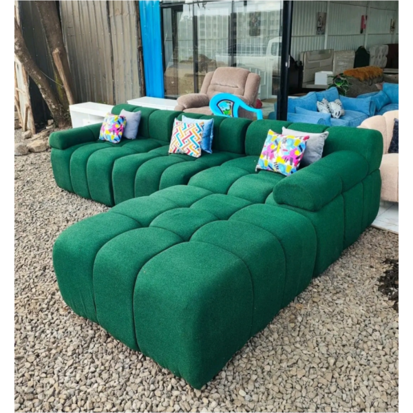 6 seater green classic l shaped sofa