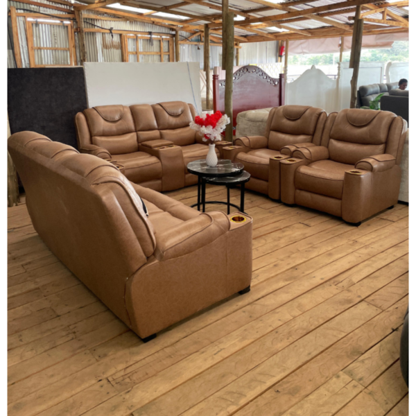 Cantley 7 seater brown semi recliner sofa