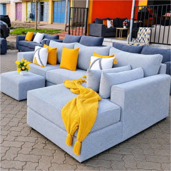 Belmont 6 seater grey bubble fabric l shaped sofa