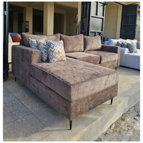 Meriden 6 seater brown l shaped sofa with spring cushions